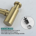 Bottle trap with wall flange for wash basin, brushed gold brass bottle trap rear view showing wall connection