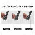 Close-up of InArt sprayer kitchen faucet head with multi-function spray modes in matte black finish