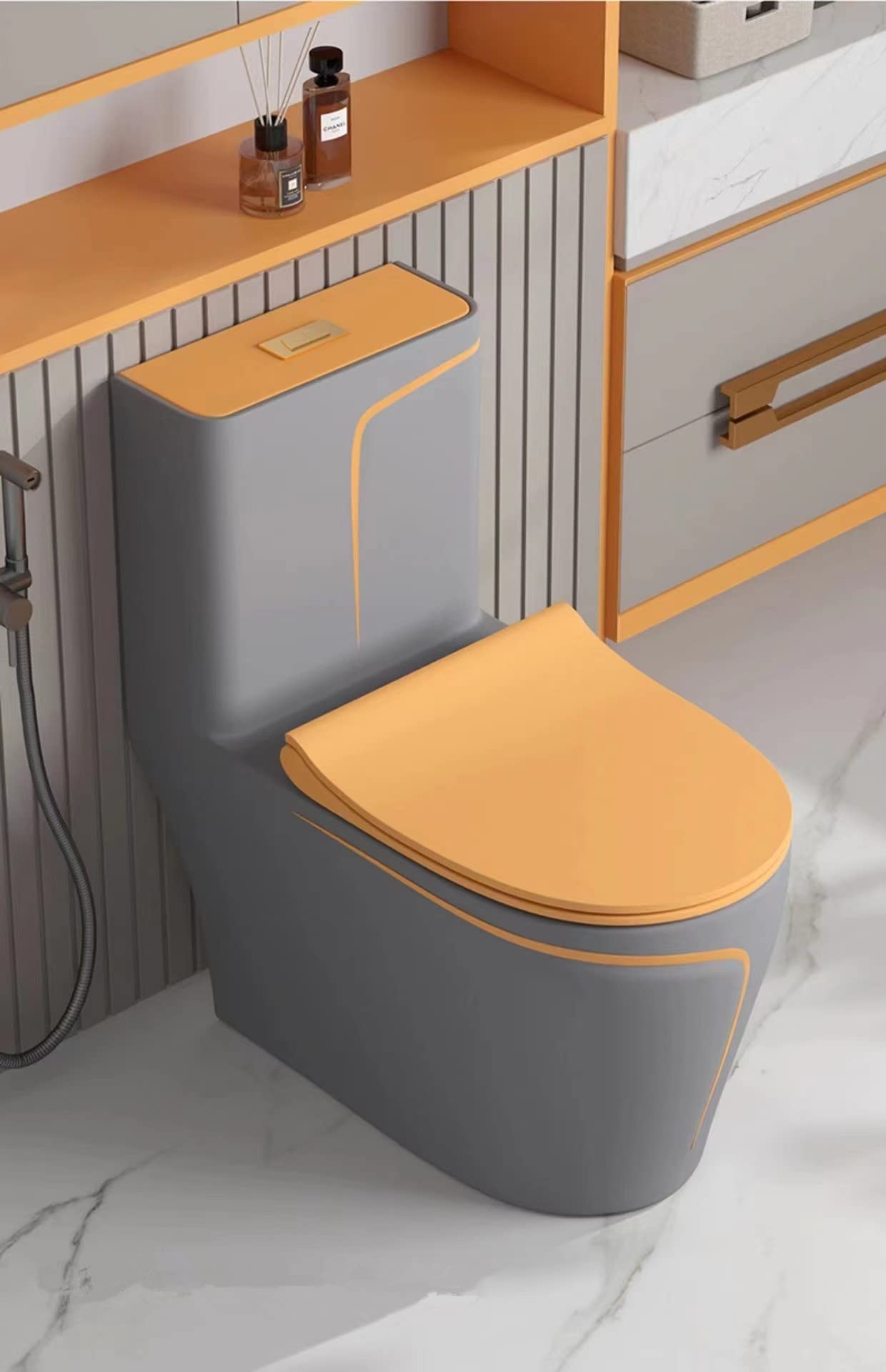 S trap one piece toilet 12 inch outlet, floor mounted one piece WC in grey matt ceramic for Indian bathrooms