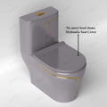 Rimless syphonic toilet seat and lid detail in glossy grey, oval ceramic commode for hygienic bathroom use