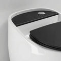 InArt oval one piece toilet commode in glossy white and black, top view showing egg-shaped bowl and soft close seat
