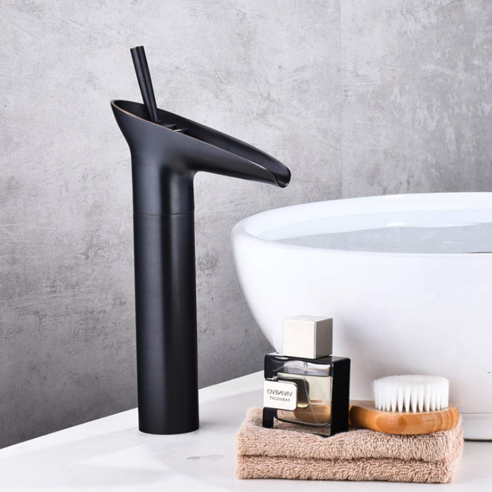 InArt black wall mixer brass bamboo shape high neck basin tap in matte black, single lever hot and cold