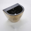 InArt ceramic wall mounted wash basin black gold, elegant rectangular basin for posh bathroom sink luxury setup