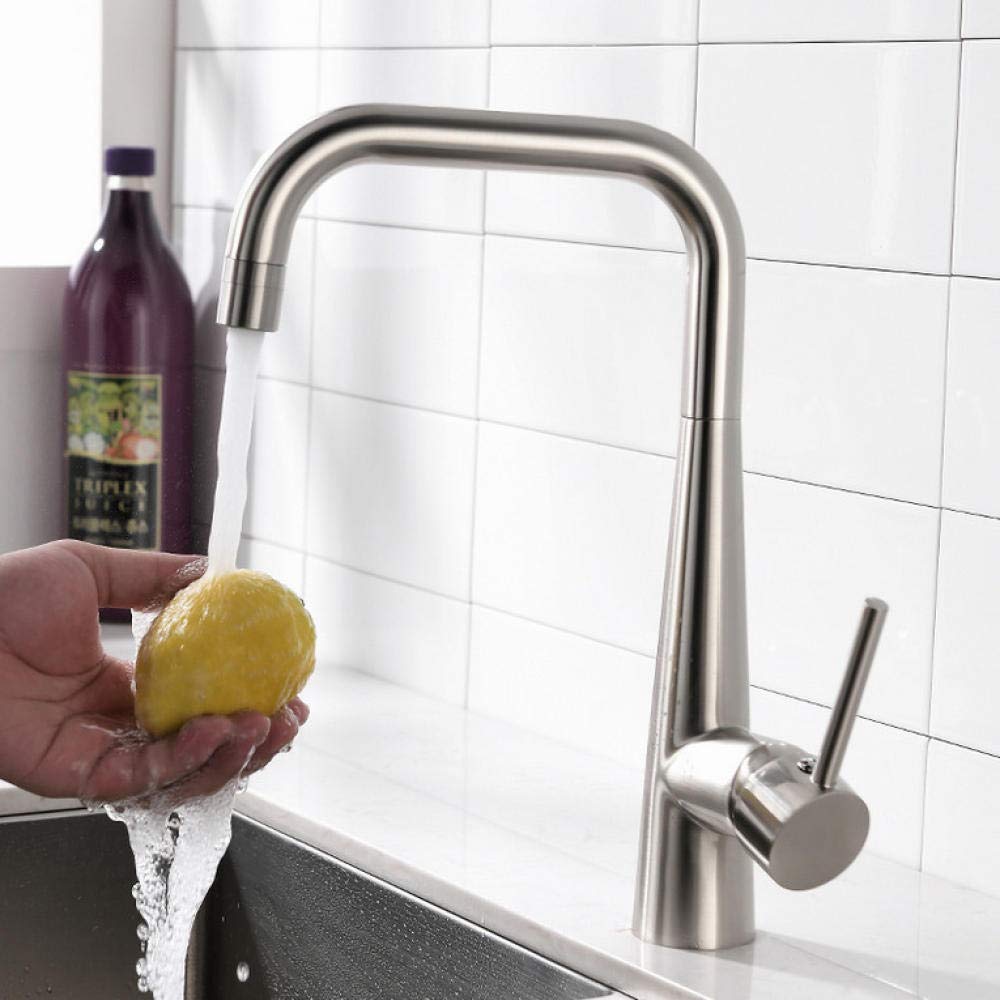 InArt single lever wall mixer kitchen sink tap in 304 stainless steel, brushed nickel finish, main view