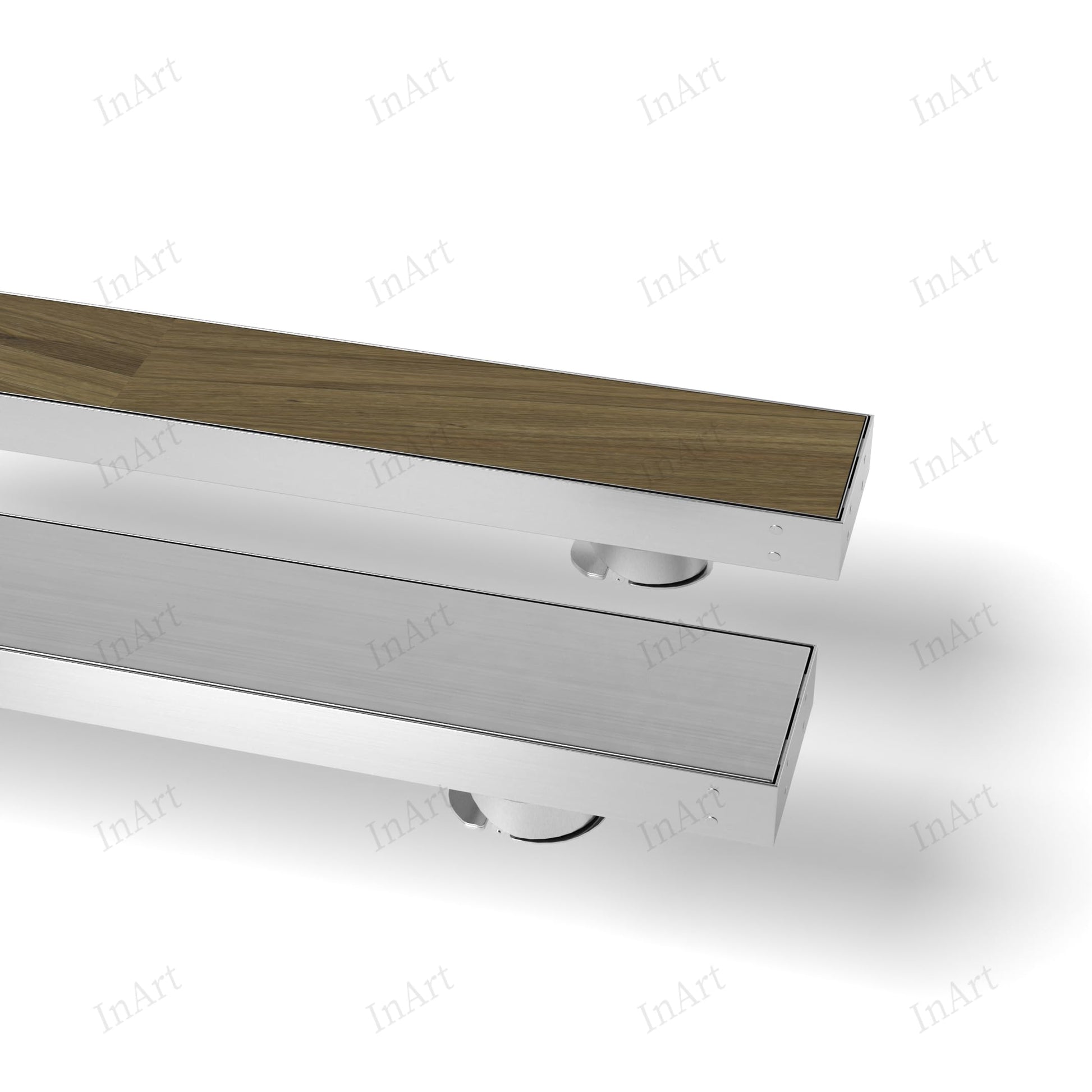 Top view of rectangular 24x4 inch linear shower drain channel, matte brushed finish for modern bathroom
