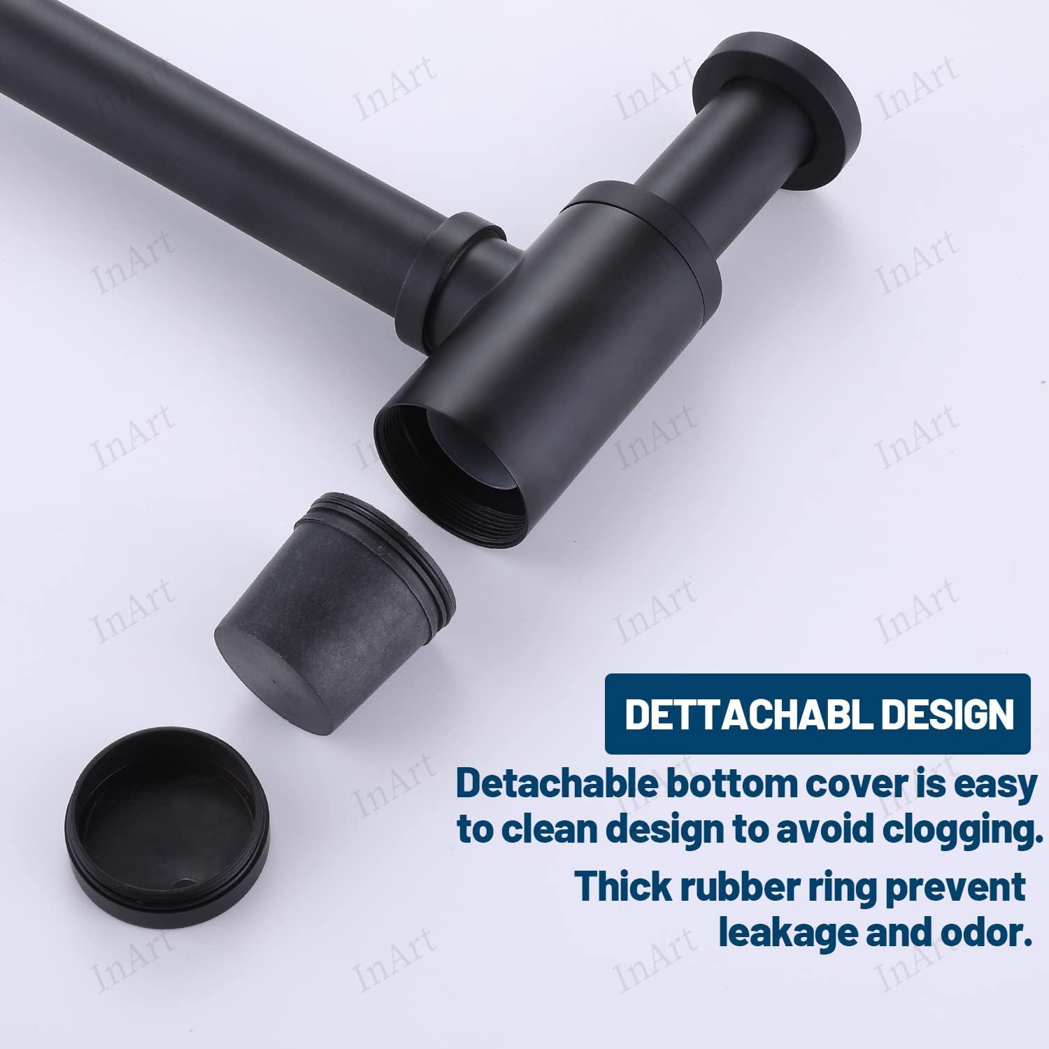 Brass bottle trap for kitchen sink in matt black finish, heavy duty cylindrical drain trap