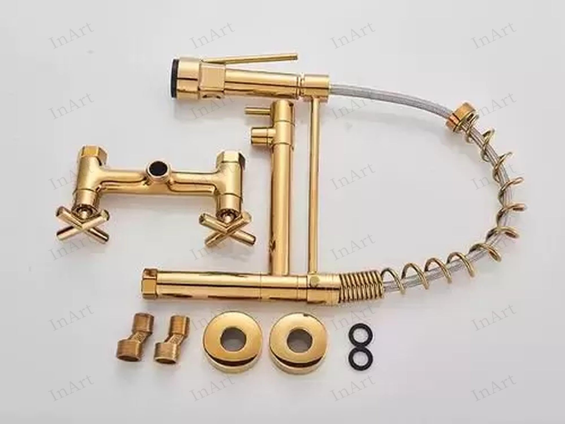 InArt wall mounted tap for kitchen sink in gold, single lever control and premium metal body detail