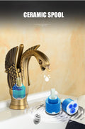 InArt swan neck basin mixer tap in gold finish fitted on wash basin, premium bathroom interior look