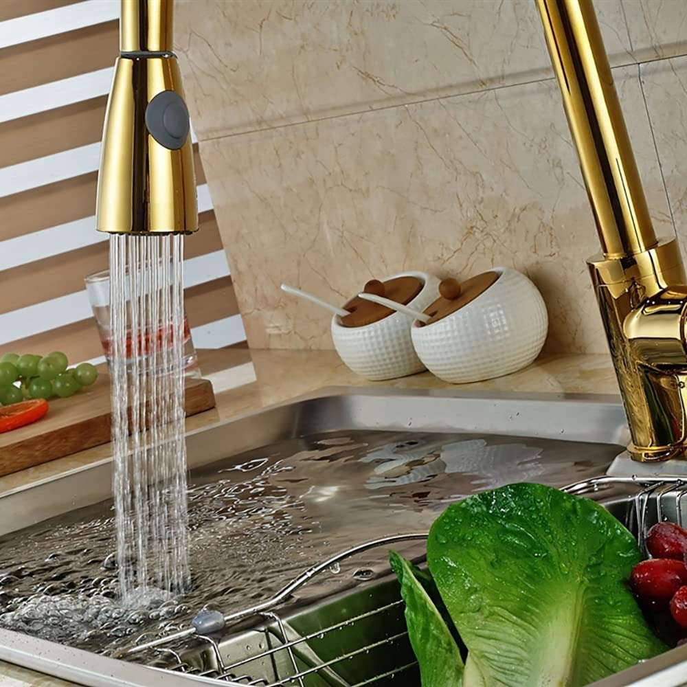 InArt pull out and spray kitchen taps in gold, premium brass sink mixer tap for modern kitchen
