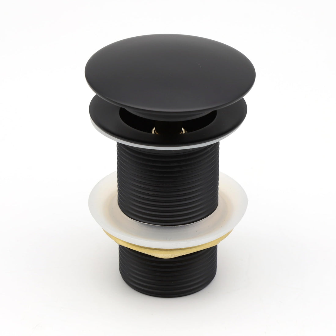 InArt wash basin waste coupling in matte black brass, round pop-up basin drainer, 32mm full threaded