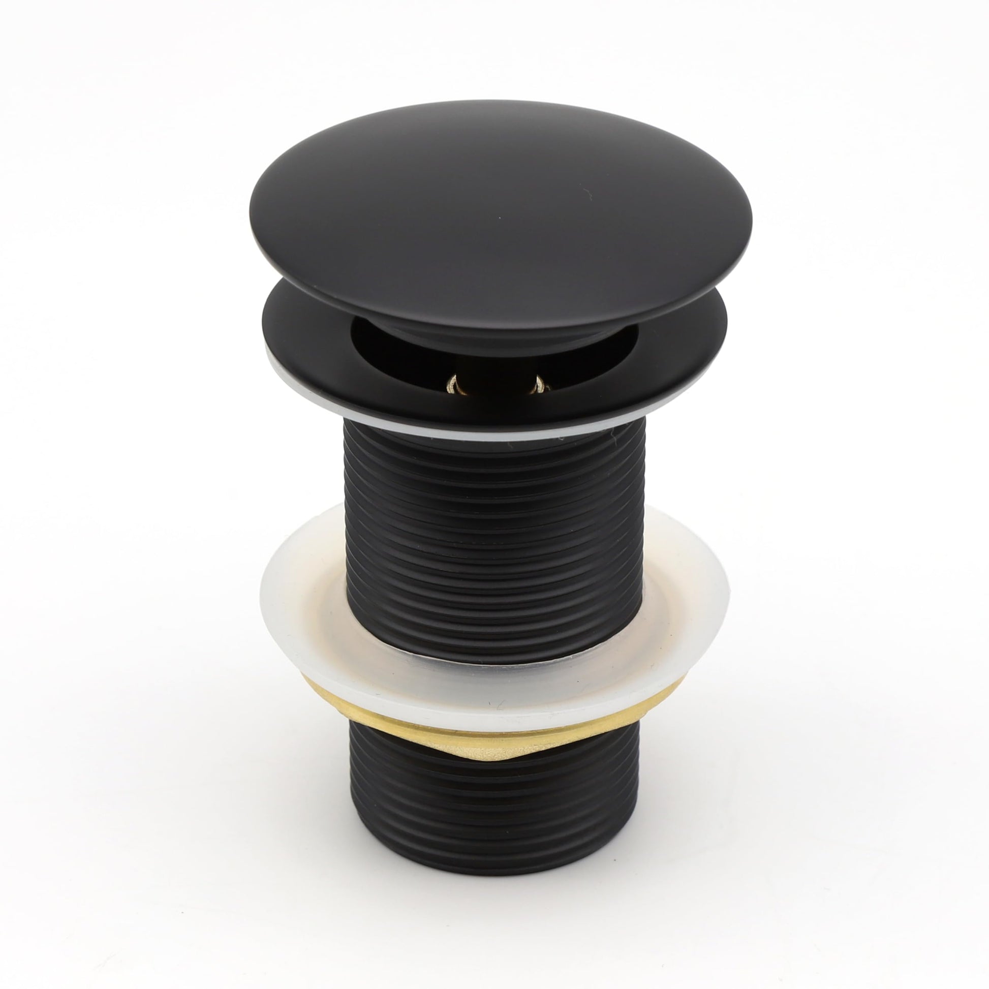 InArt wash basin waste coupling in matte black brass, round pop-up basin drainer, 32mm full threaded