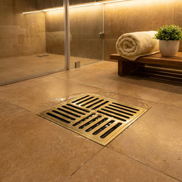 InArt brass floor drain square in antique bronze finish, easy clean bathroom and kitchen 4 inch pipe