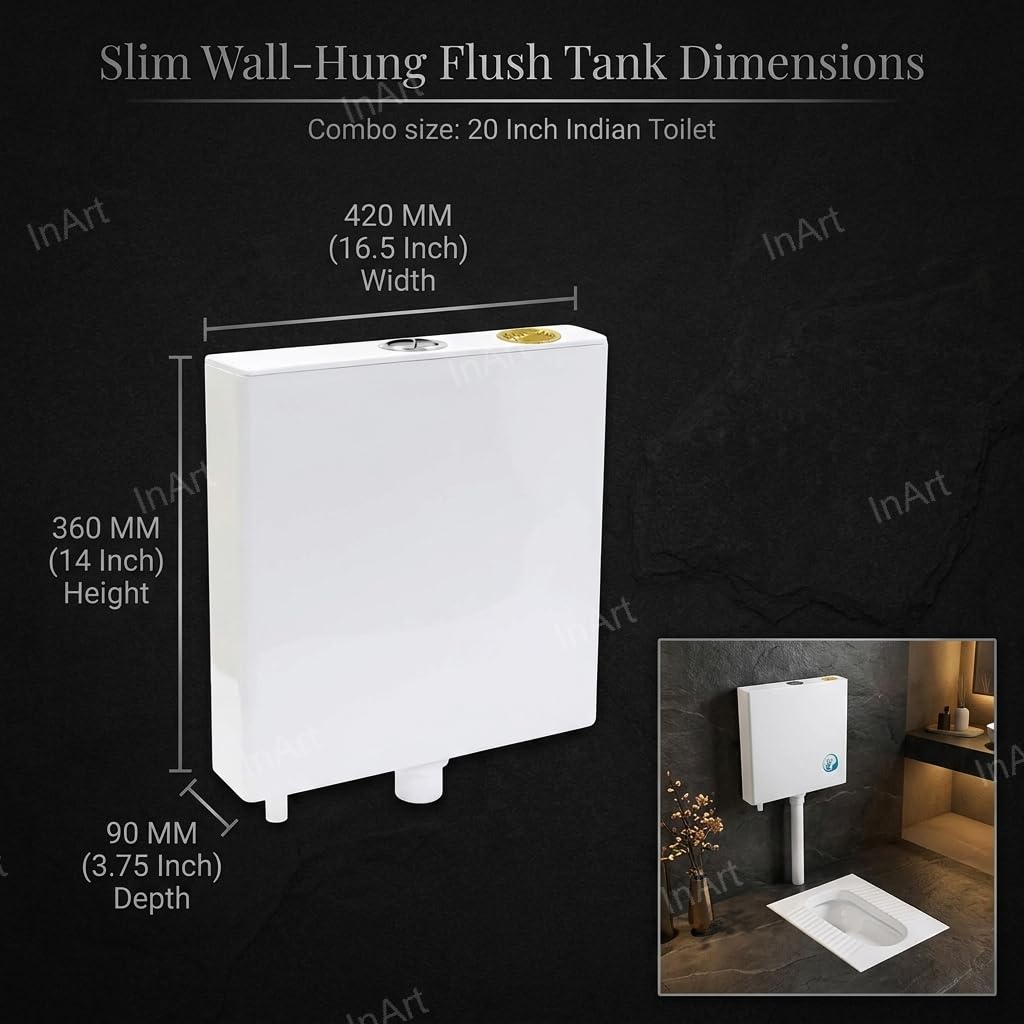 Orissa pan slim flush tank combo in glossy white, ceramic pan with PVC dual flush cistern, close-up detail