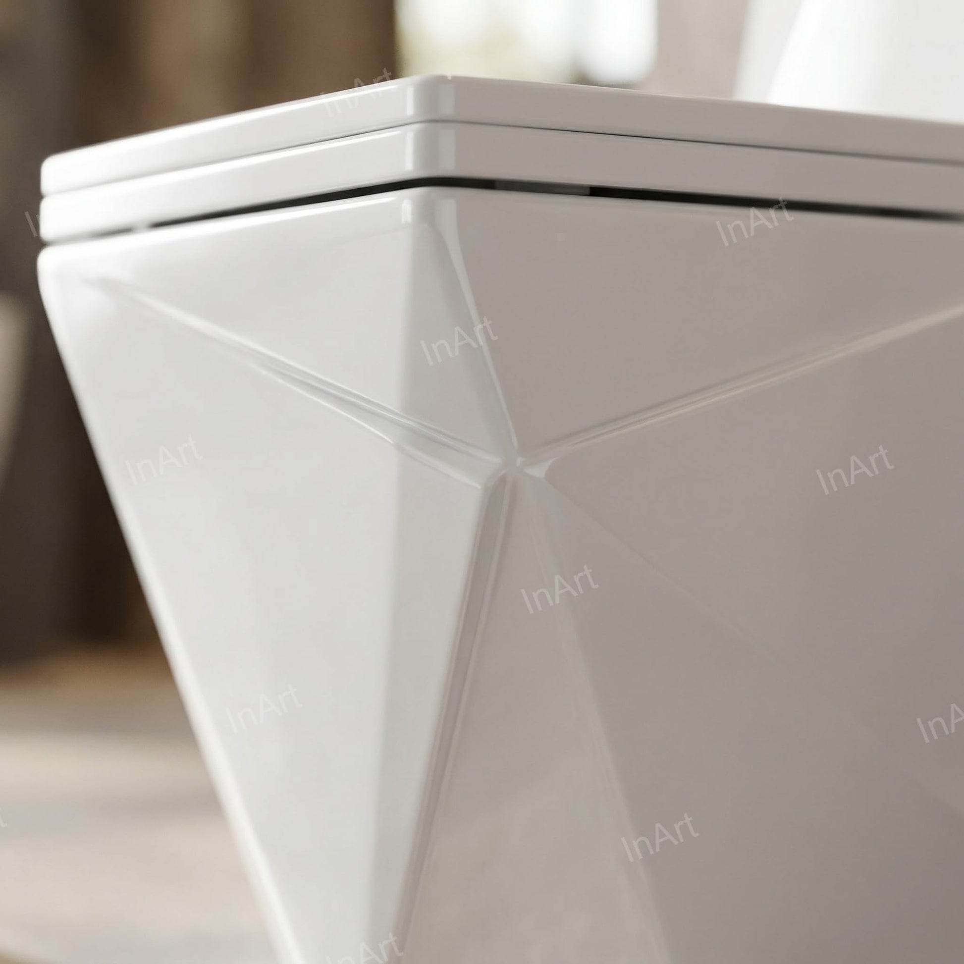 Square western toilet commode rim and bowl design close-up in premium glossy white ceramic finish