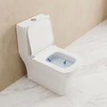 Square western toilet commode in glossy white ceramic, floor mounted one-piece design angled view