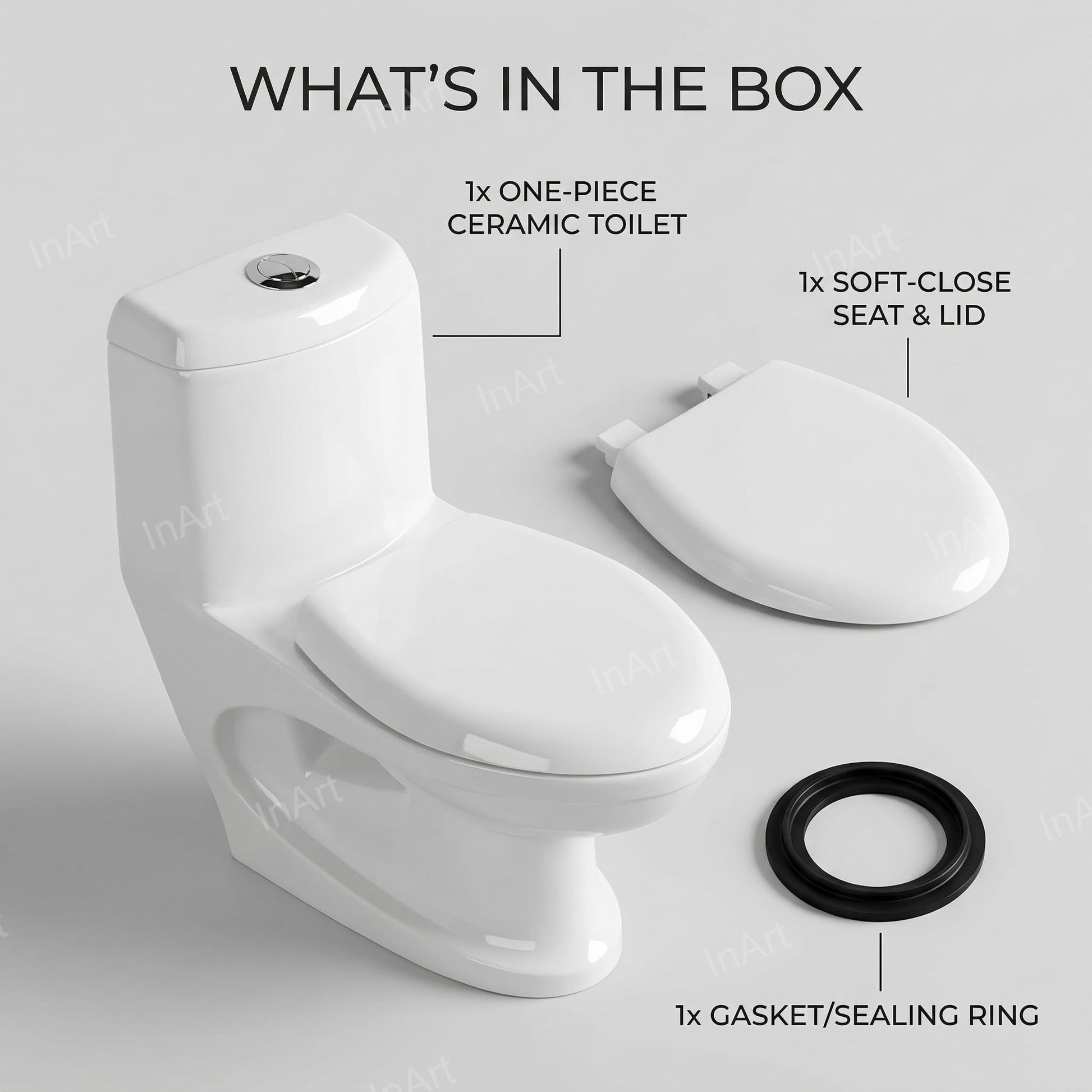 Floor mounted one piece western commode in glossy white porcelain, space saving single suit commode design