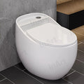 InArt one piece ceramic western toilet installed in modern bathroom interior, glossy white dual flush commode