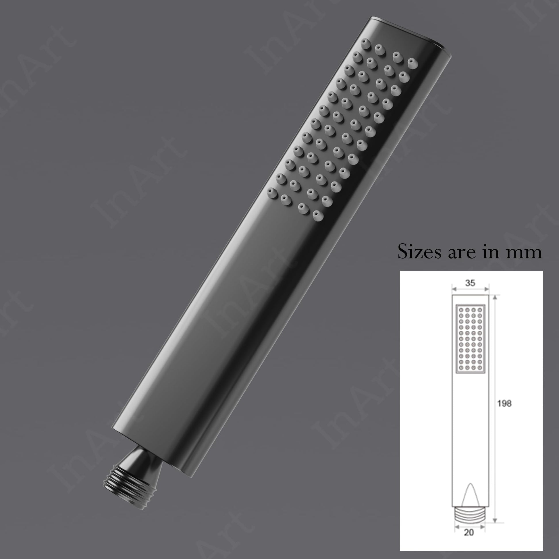 InArt shower set with hand shower showing easy-clean silicone nozzles and rain massage spray pattern