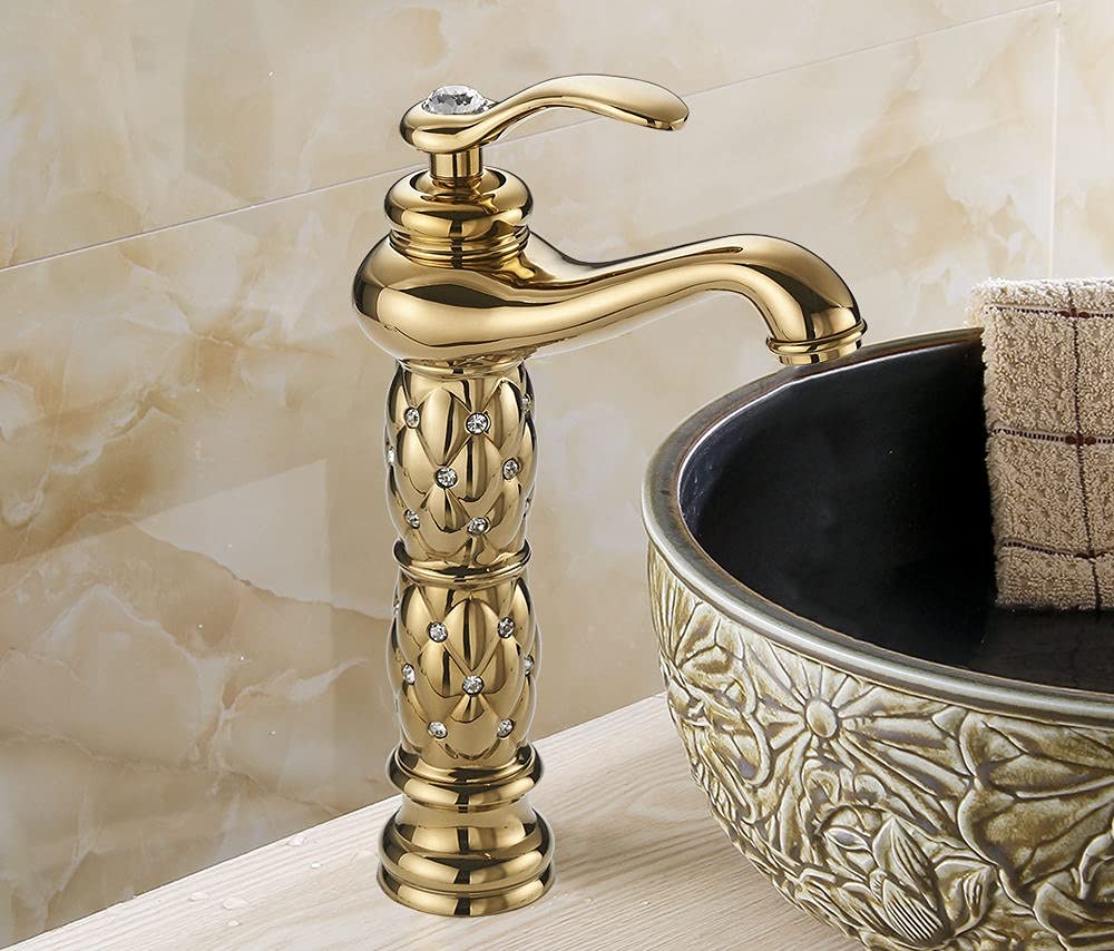 InArt brass wash basin taps in gold finish, single lever single hole basin mixer for bathroom