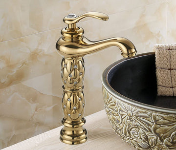 InArt brass wash basin taps in gold finish, single lever single hole basin mixer for bathroom