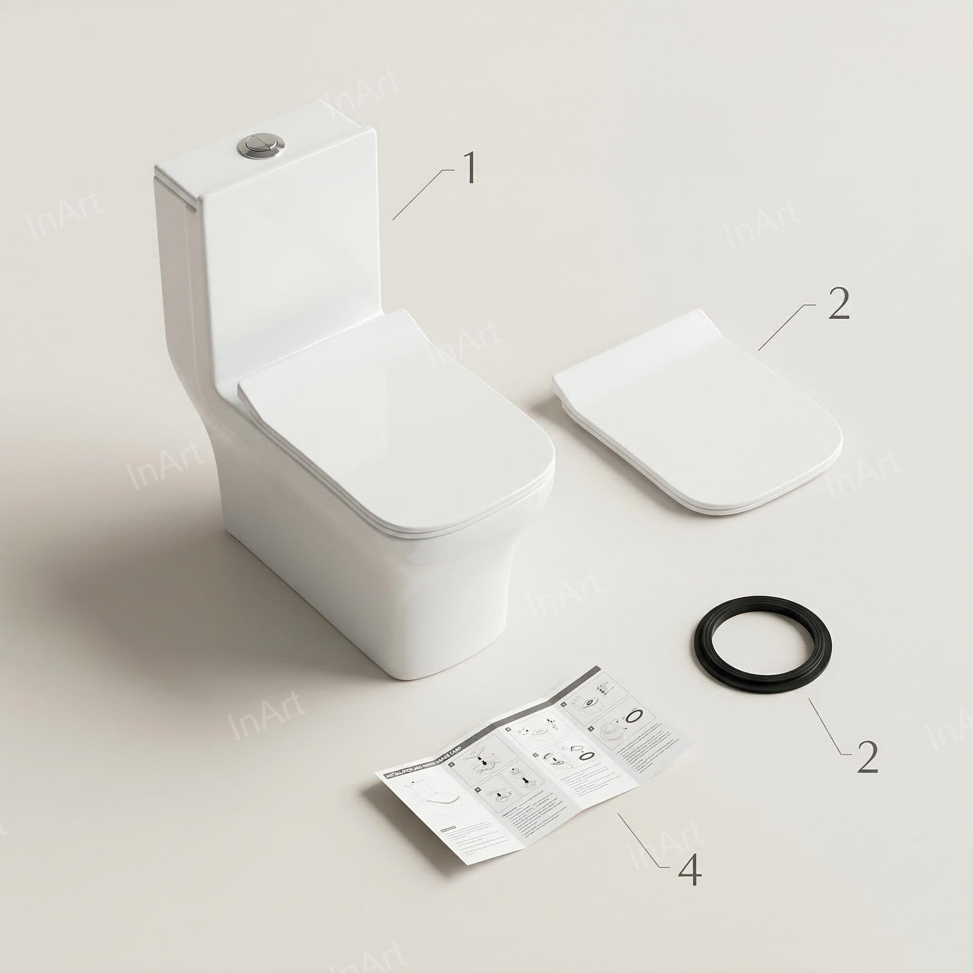 Modern bathroom sanitaryware one piece water closet, square western toilet in glossy white finish