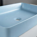 Rectangular table top wash basin design with tap hole, blue ceramic basin for bathroom vanity
