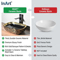 InArt luxury bathroom wash basin, oval ceramic table top basin in glossy black and gold, top view