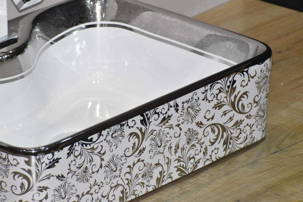 InArt ceramic table top wash basin, rectangular silver white finish, main front view