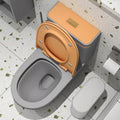 Ceramic floor mounted western toilet, single piece western commode rear angle with concealed cistern design