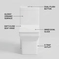 Single piece western commode in glossy white ceramic, square one-piece floor mounted toilet angled side view