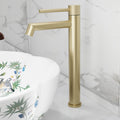InArt SS 304 pillar tap for wash basin, extra tall 12 inch high neck table top tap in brushed gold finish