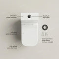 Square western toilet one piece commode in glossy white ceramic, three-quarter angle view