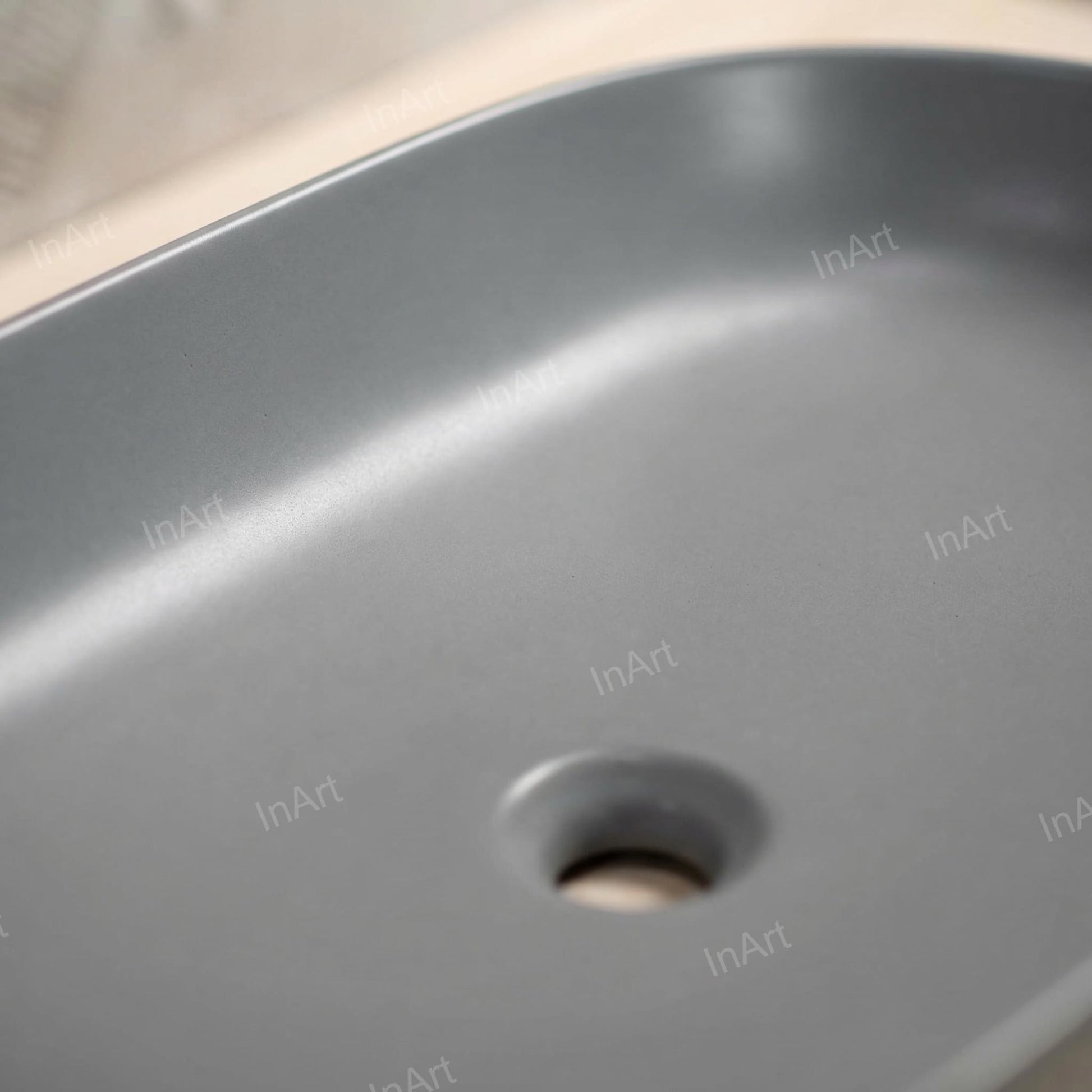 Rectangular top counter wash basin in matt grey ceramic, wide 80x40 cm basin table top design