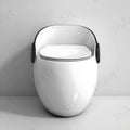 Glossy white commode with black base, compact floor mounted western toilet for small bathroom
