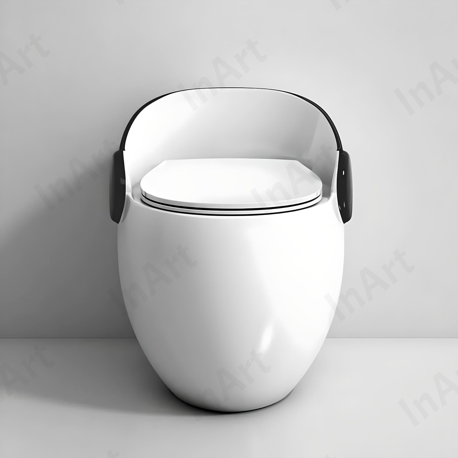 Glossy white commode with black base, compact floor mounted western toilet for small bathroom
