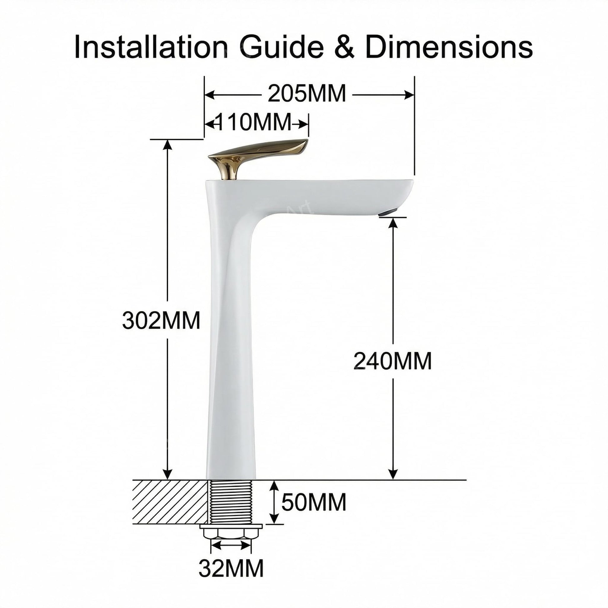 Top view of single lever wash basin mixer, smooth brass body with white gold finish for daily use
