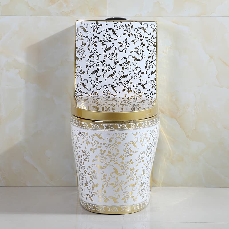 InArt ceramic western toilet one piece with luxury white and gold finish, close-up of soft close seat