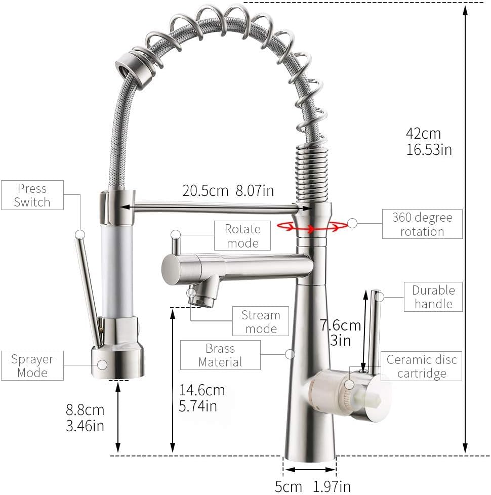 InArt kitchen sink and tapware brushed chrome gooseneck sink mixer with 360° pull-down sprayer