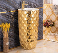 InArt wash basin waste coupling ready ceramic square gold pedestal wash basin, front view