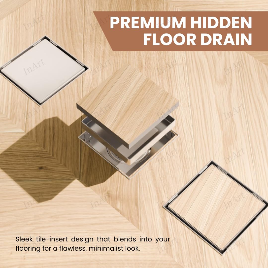 InArt anti-cockroach trap floor drain jali, 5x5 inch tile insert shower drain, close-up of trap design