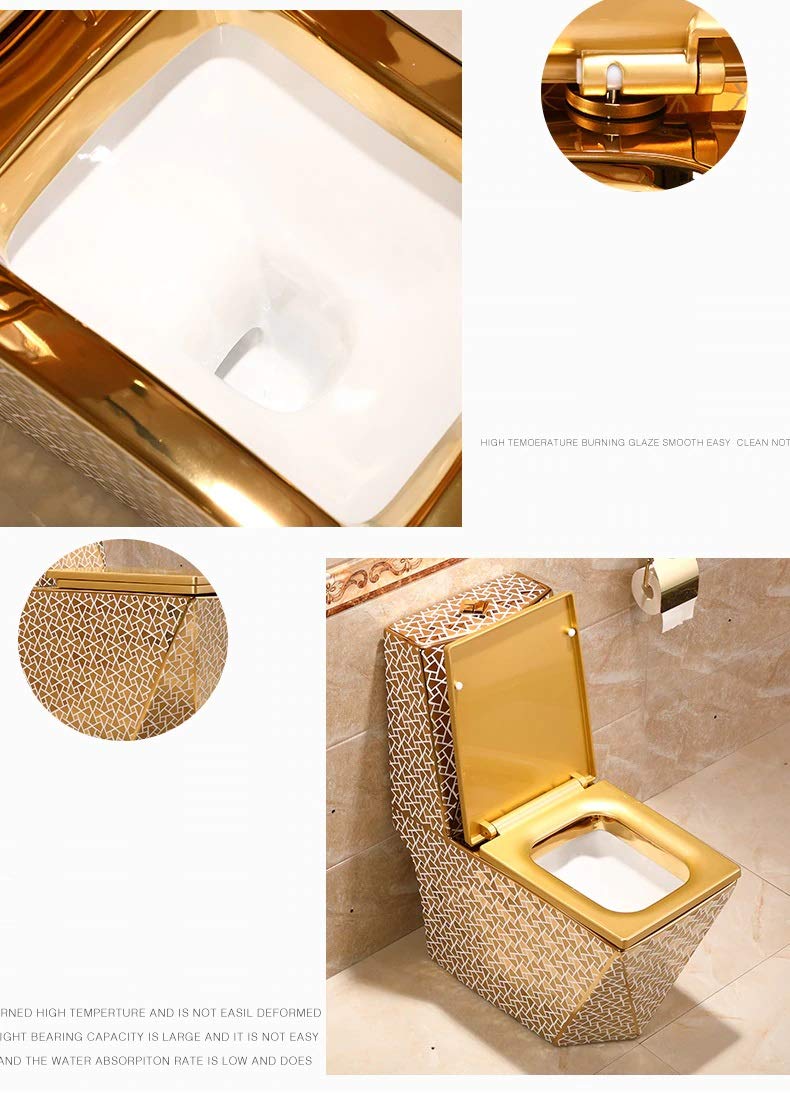 InArt golden finish ceramic one piece western toilet, top view showing square seat and sleek tank design