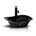 InArt washbasindesign ceramic rectangular table top wash basin in black gold finish, main front view