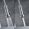 InArt kitchen taps and mixers pull-down spray head showing multi-function modes in brushed chrome finish