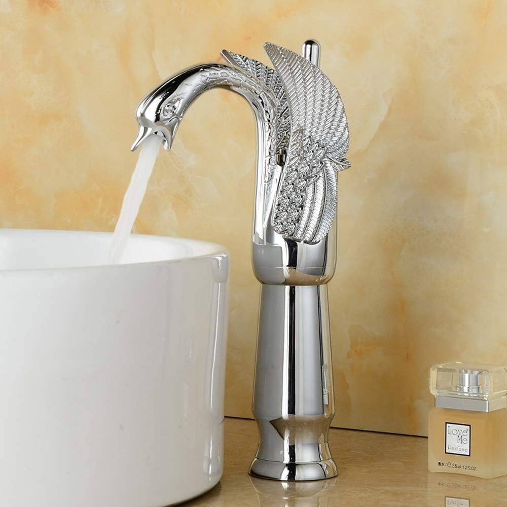 InArt single lever basin mixer in brass, high neck silver hot and cold wash basin tap main view