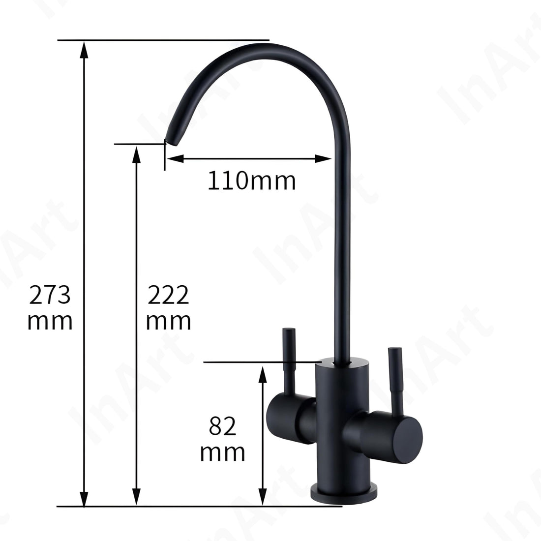 InArt RO drinking water tap for kitchen sink, SS304 gooseneck swivel spout in matte black finish