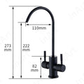 InArt matte black RO water faucet, 360 swivel gooseneck spout, side angle view for kitchen sink