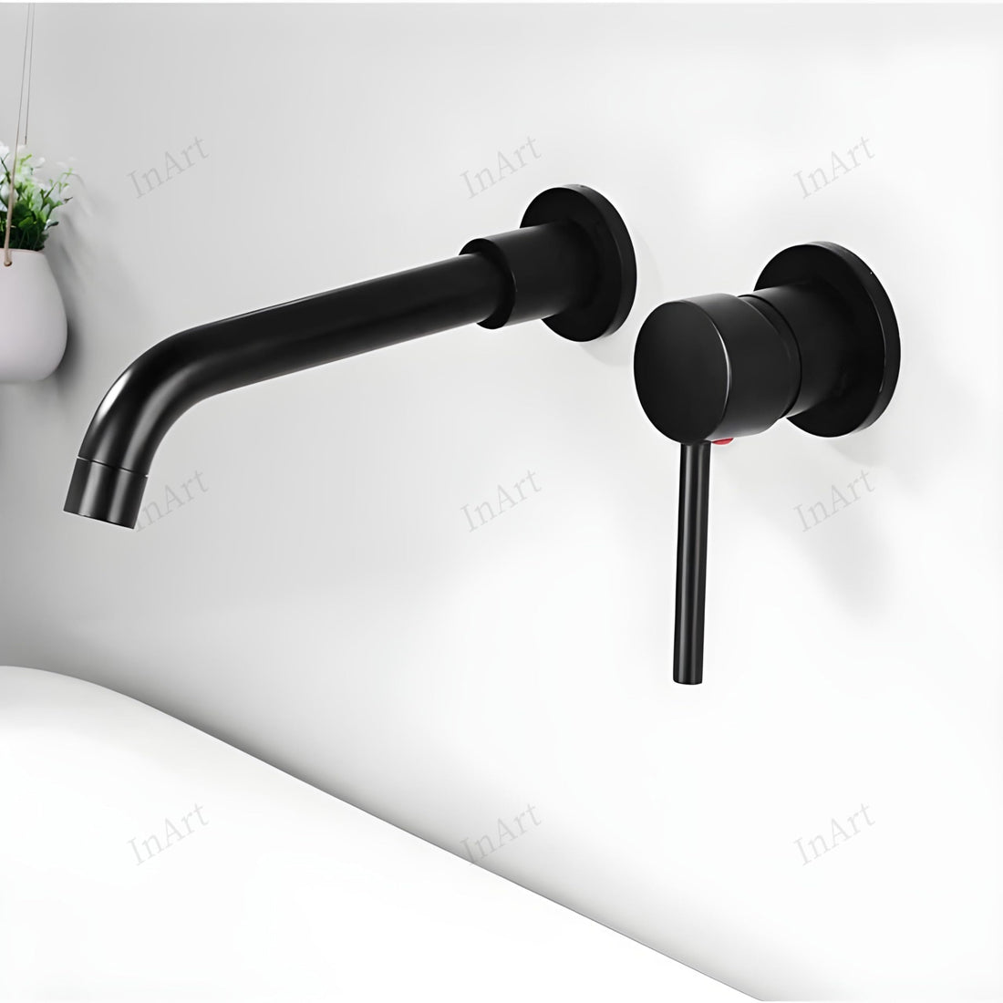 InArt wall tap mixer in matte black brass, wall mounted waterfall basin mixer tap with single lever