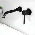Matte black wall mounted basin mixer tap, angled view showing waterfall spout and single lever control