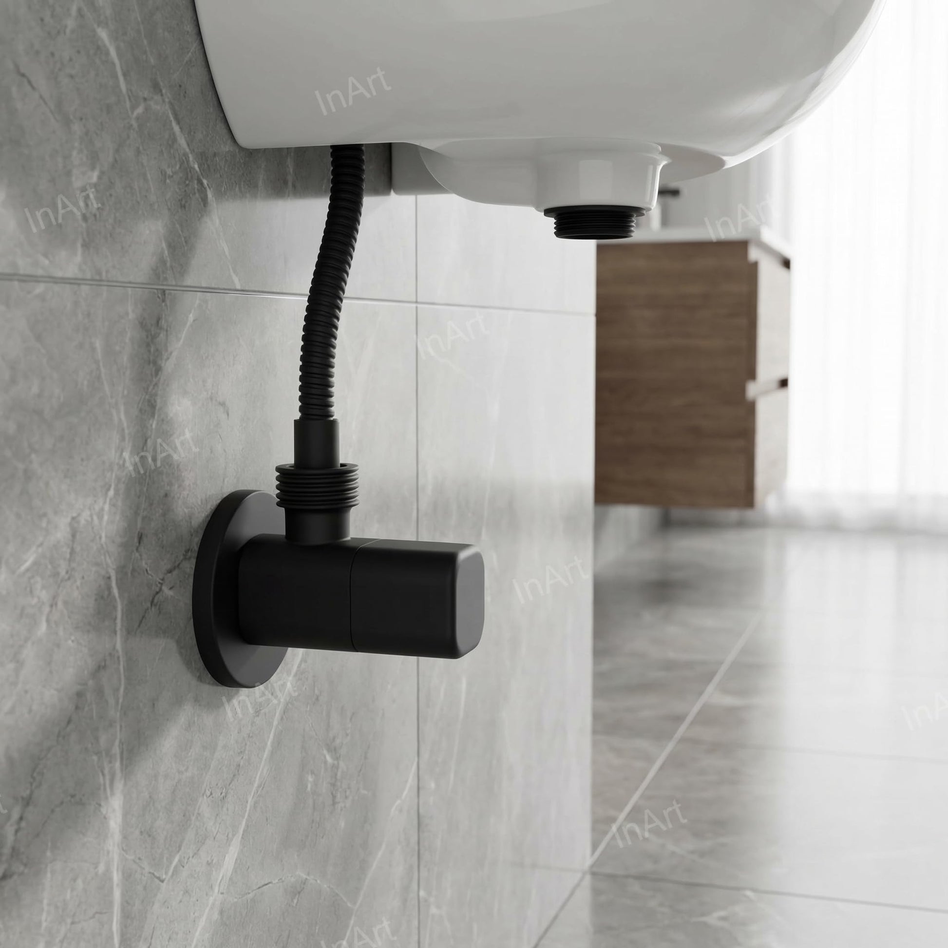 Black angle stop cock for toilet jet spray, heavy duty brass single way valve with flange