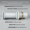 Pop up waste coupling for table top basin, white matte brass drain plug stopper, angled view